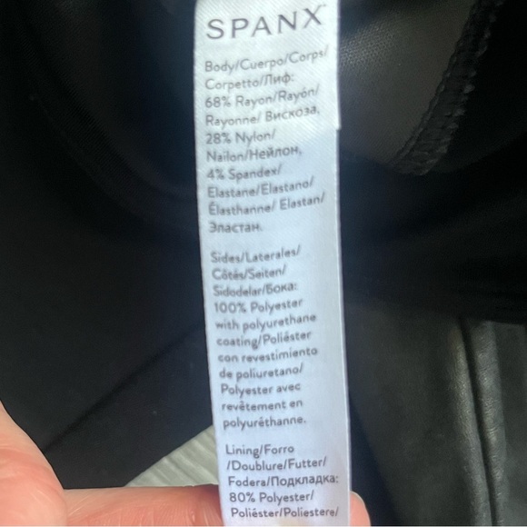 SPANX Ponte Faux Leather Moto Panel Black Leggings Size Small - Picture 6 of 8